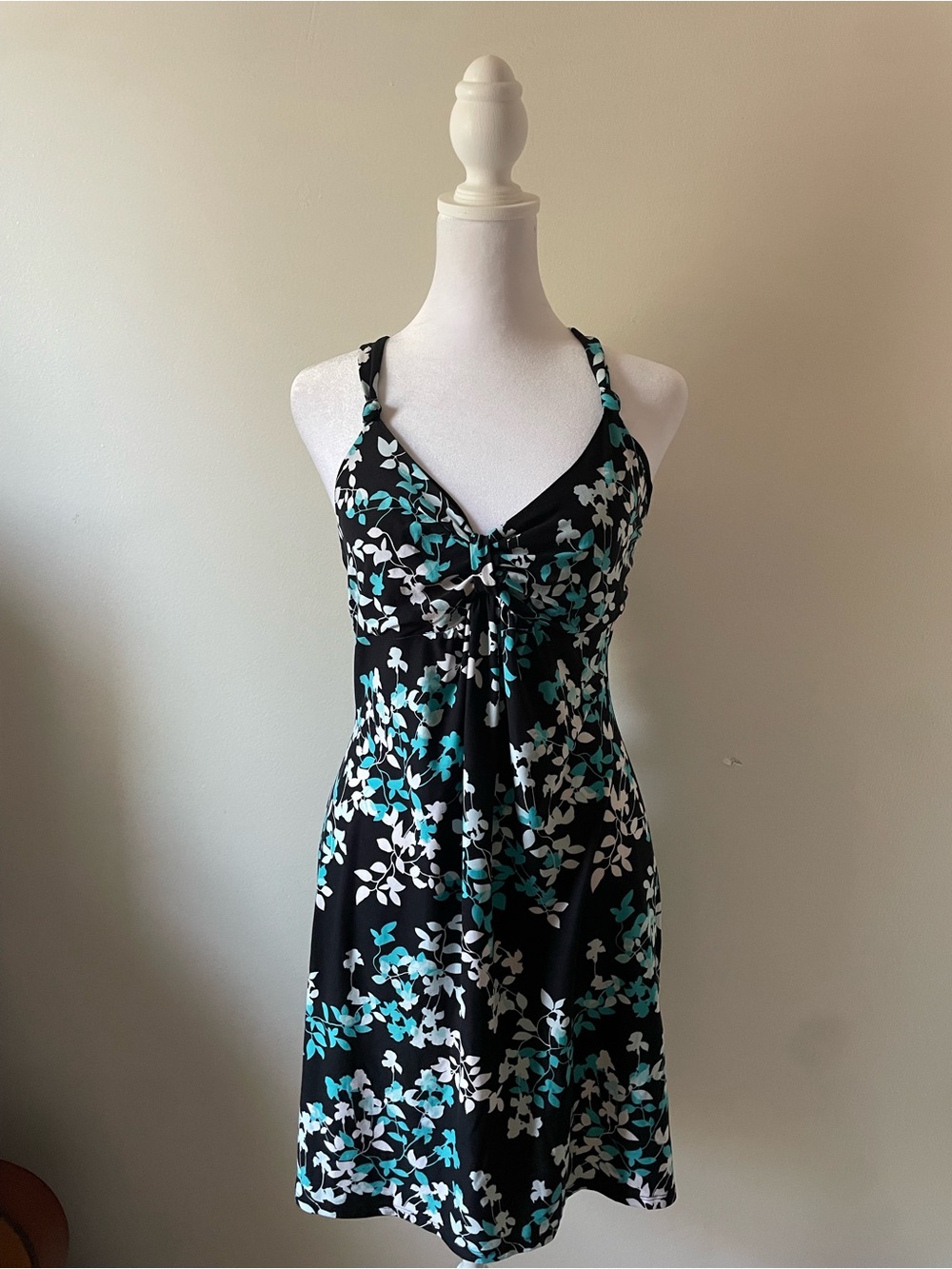 Black Floral Vintage 90s Slip Dress with Teal & White Accents